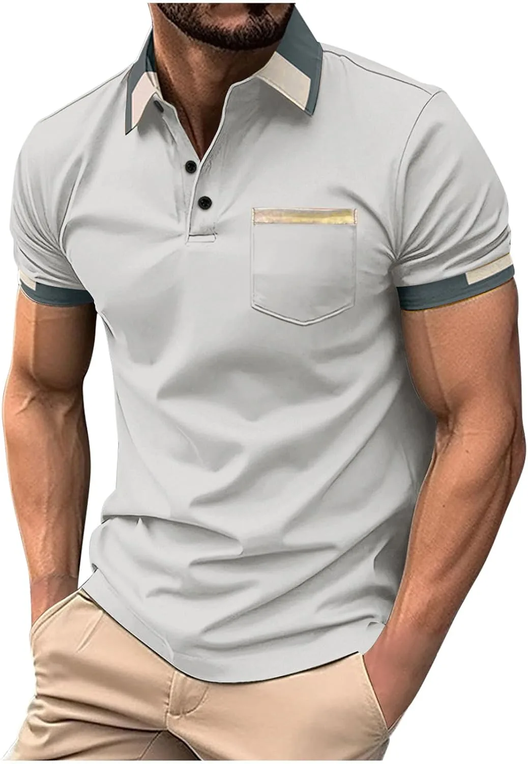 Мужская футболка с коротким рукавом slim fit, цветной блок и карманами