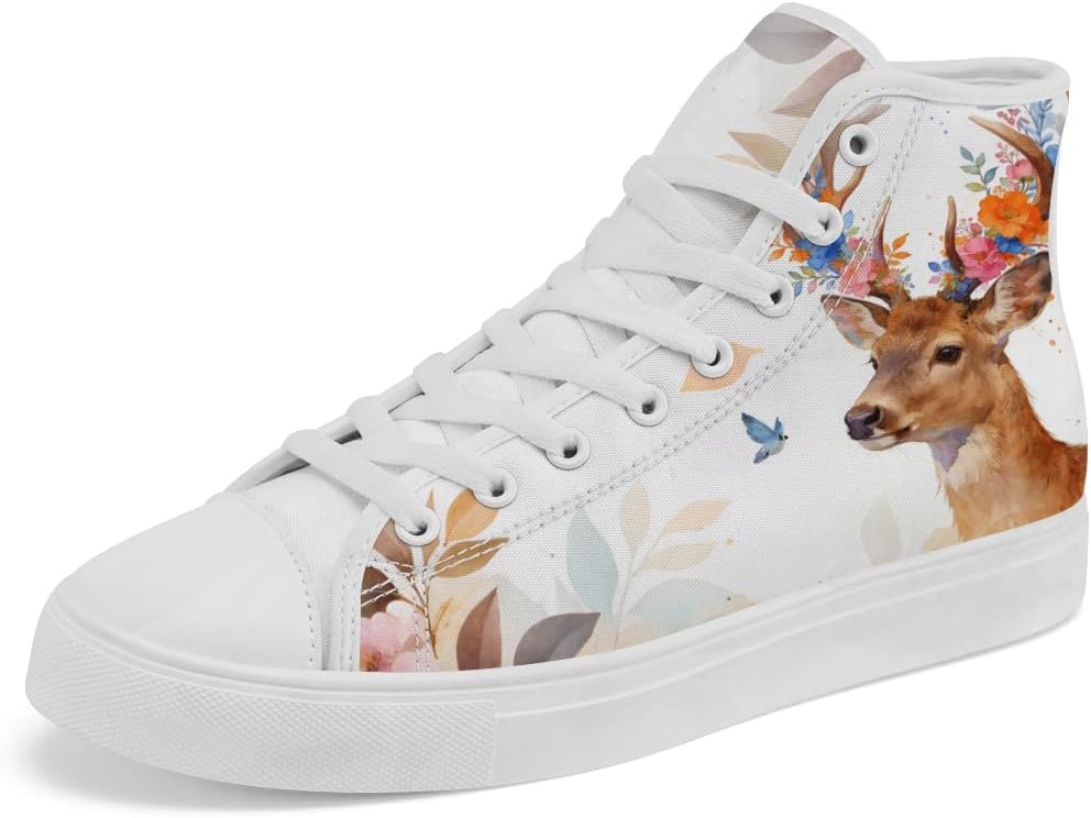 

Высокие кеды из канвы с изображением оленя для мужчин и женщин, повседневные кроссовки на шнуровке Chebing, коричневый