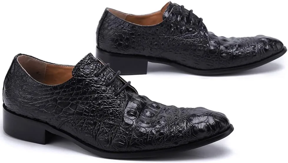 

Мужские туфли Santimon Oxford с острым носком, из натуральной кожи, удобные, модные, с крокодиловым принтом, повседневные, на молнии, для вечеринок, свадеб и деловых мероприятий, черный