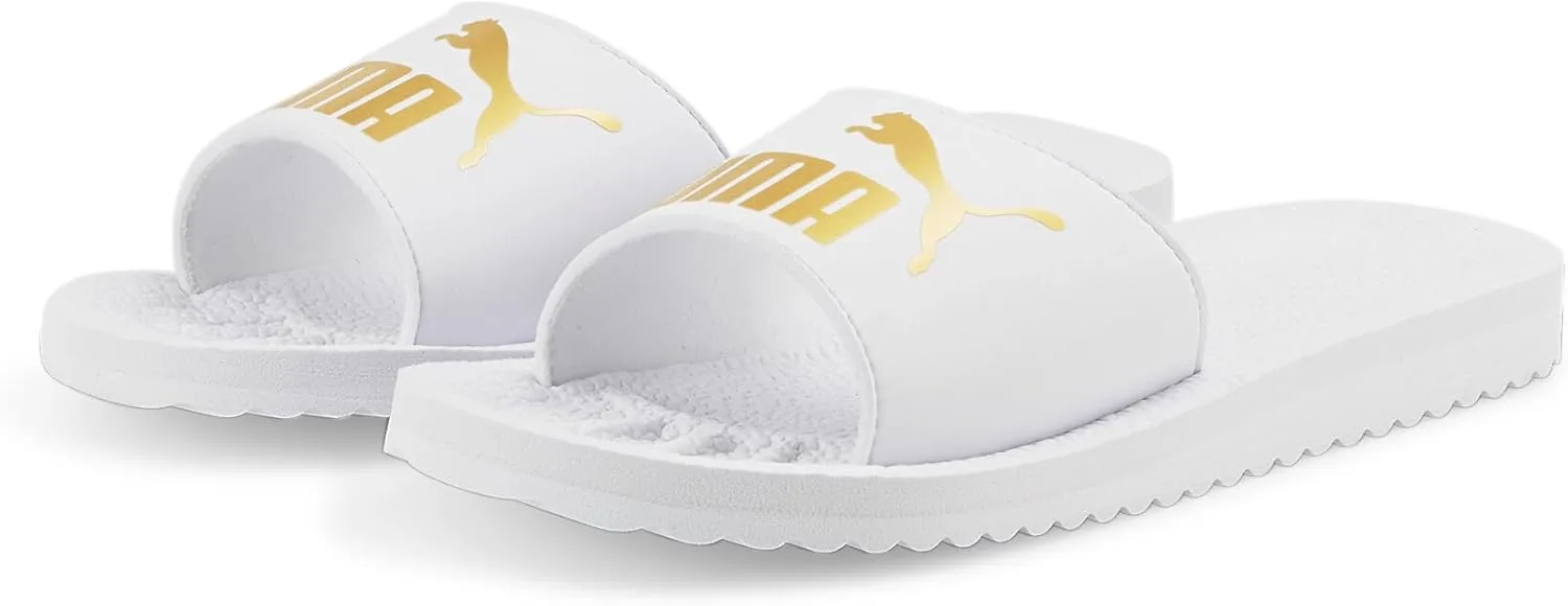 Унисекс тапочки PUMA Purecat для взрослых, белый/золотой — фото 2