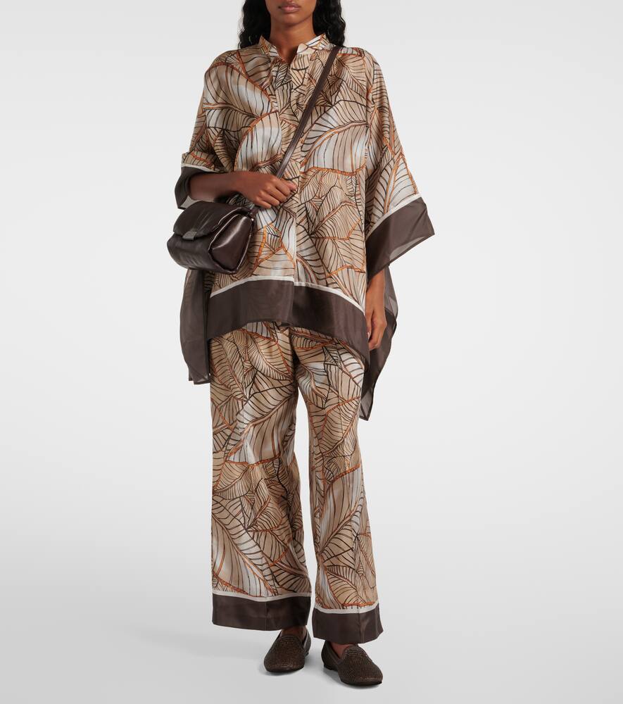 Широкие брюки из печатного шелка Brunello Cucinelli, Beige/Arancio/Marrone — фото 2