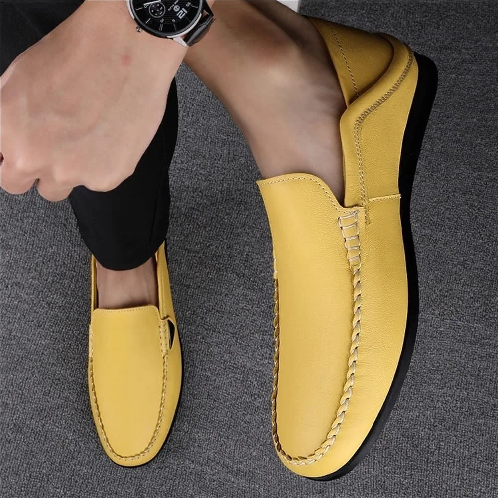Мокасины кожаные мужские Loafers Simple Casual Shoes, желтый DHFIRUFSHLO — фото 2