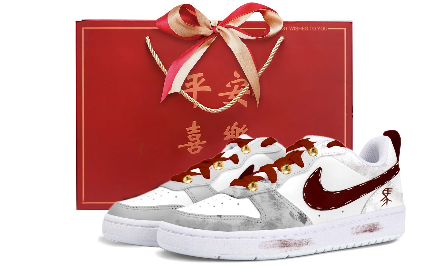 

Nike Court Borough кожаные нескользящие амортизирующие износостойкие низкие детские скейтбординг кроссовки white red