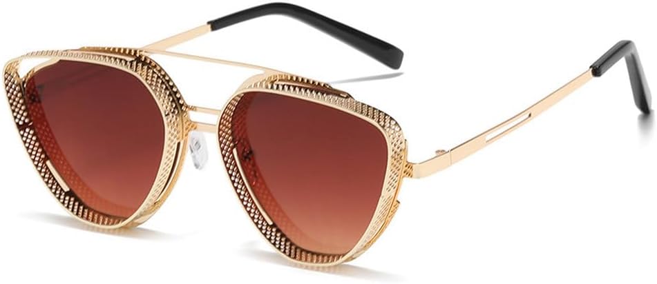 

Солнцезащитные очки в стиле стимпанк и ретро для мужчин и женщин, с металлической полой оправой, модные солнцезащитные очки для активного отдыха, защита от ультрафиолета UV400 WNCKSQ, C03 Gold Brown