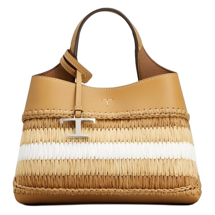 

TOD'S Кожаная сумка мини с рафией для женщин Brown & White