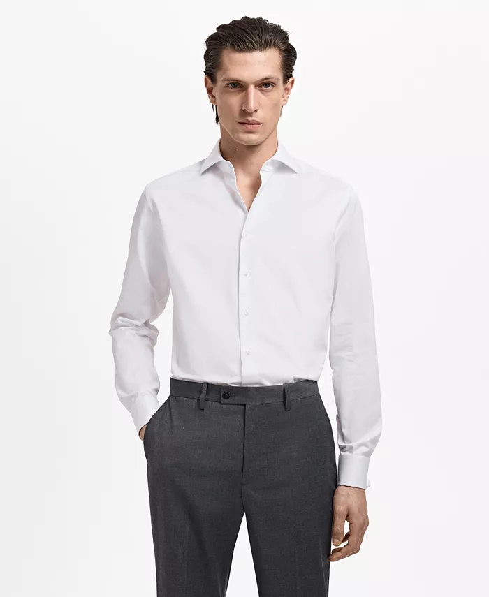 

Мужская классическая рубашка приталенного кроя из ткани твил Mango, белый