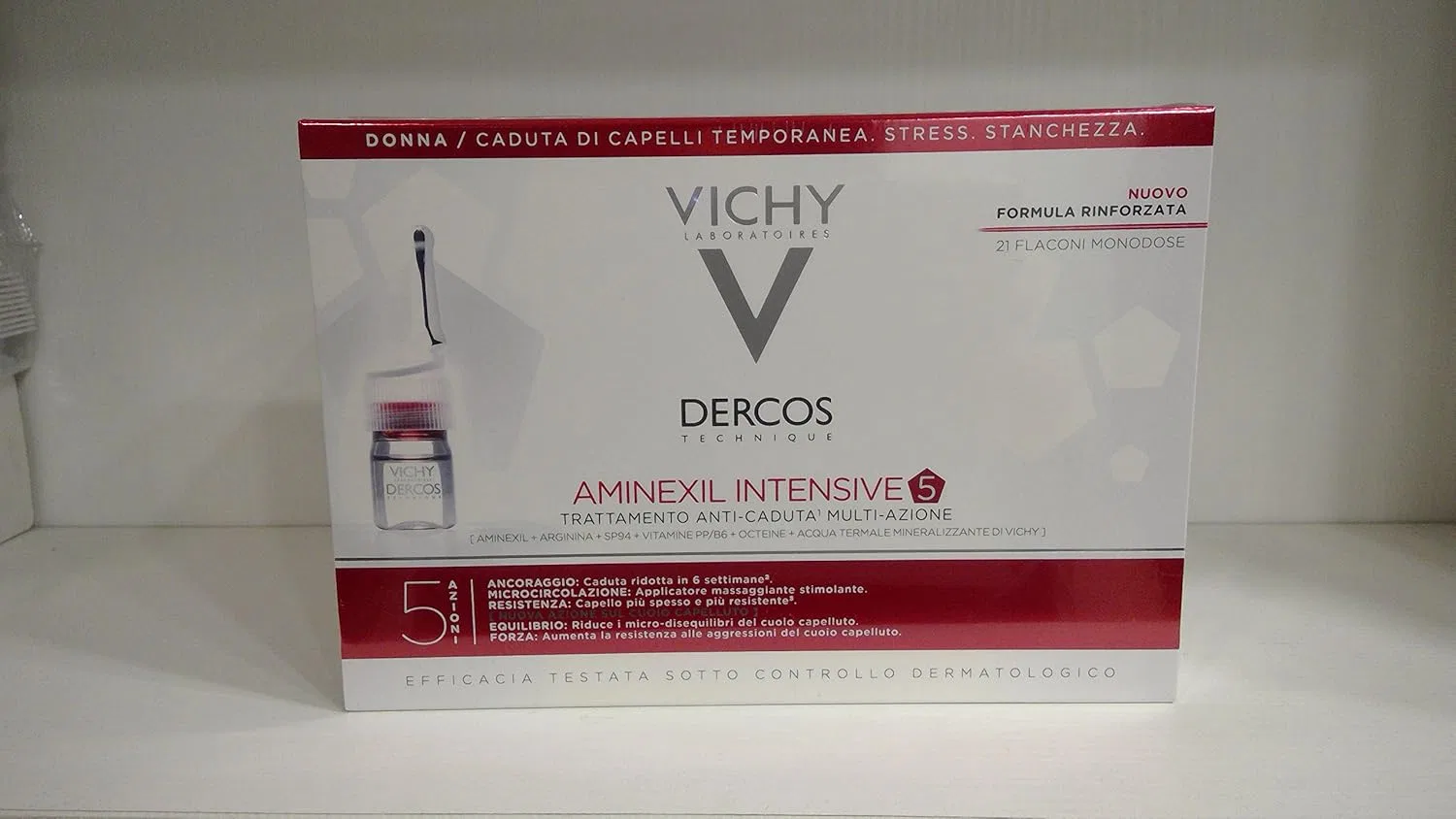 Средство против выпадения волос Vichy DERCOS Aminexil Intensive 5 для женщин, 21 ампула Dercos