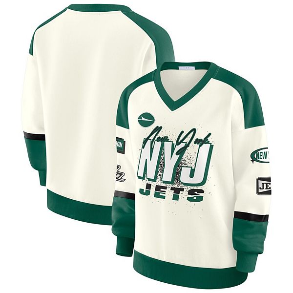 

Женский свитшот v-образного выреза new york jets racing cream Wear By Erin Andrews