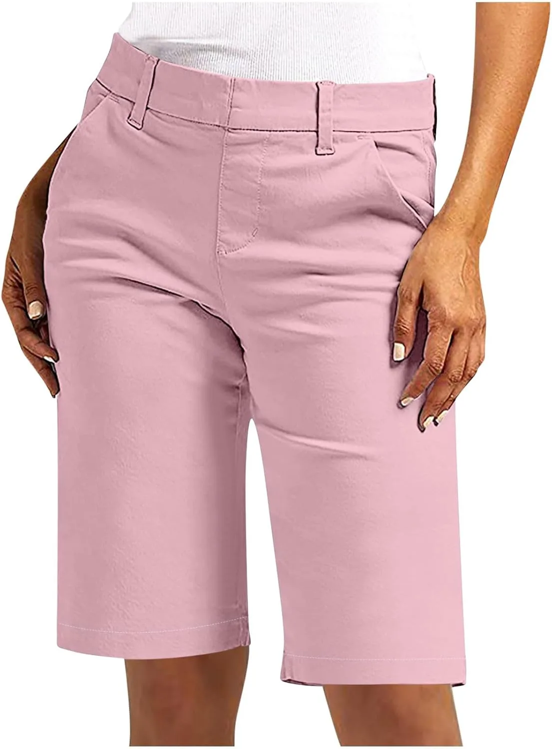 

Бермуды для женщин 2025 модные шорты до колена stretchy chino летние повседневные с карманами Qgtaibl