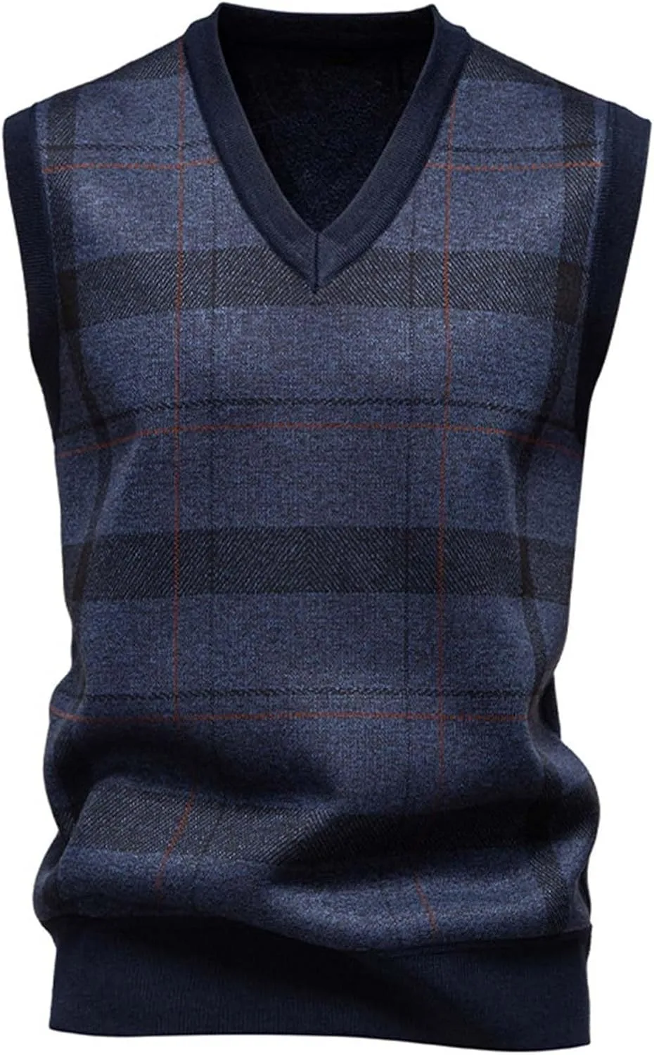 Мужской вязаный свитер в полоску с V-образным вырезом, без рукавов, пуловер, трикотажный жилет, контрастный свободный крой, универсальный свитер Generic, темно-серый — фото 2