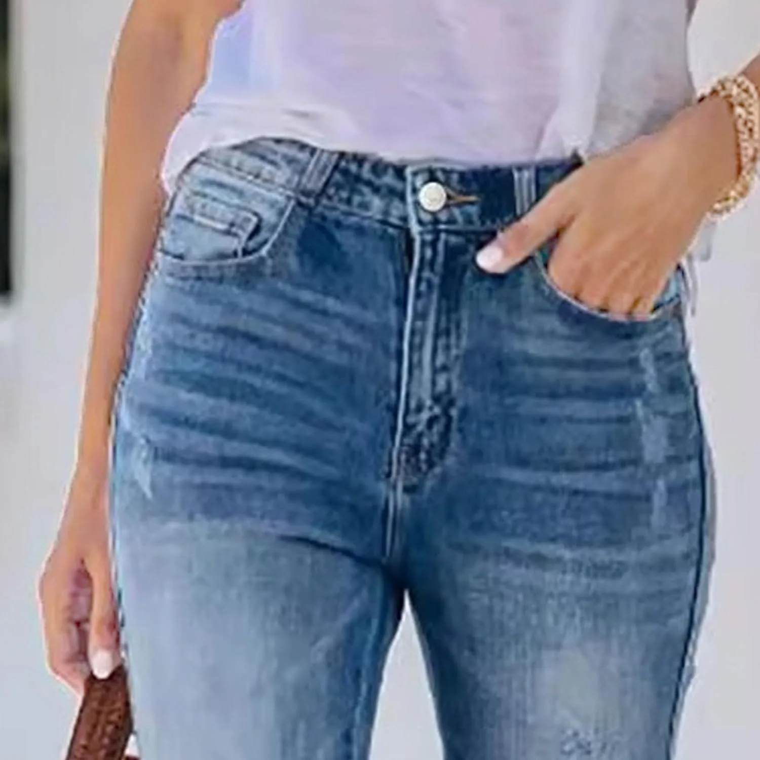 Женские джинсы Mid Waist Flared с зауженным силуэтом — фото 4