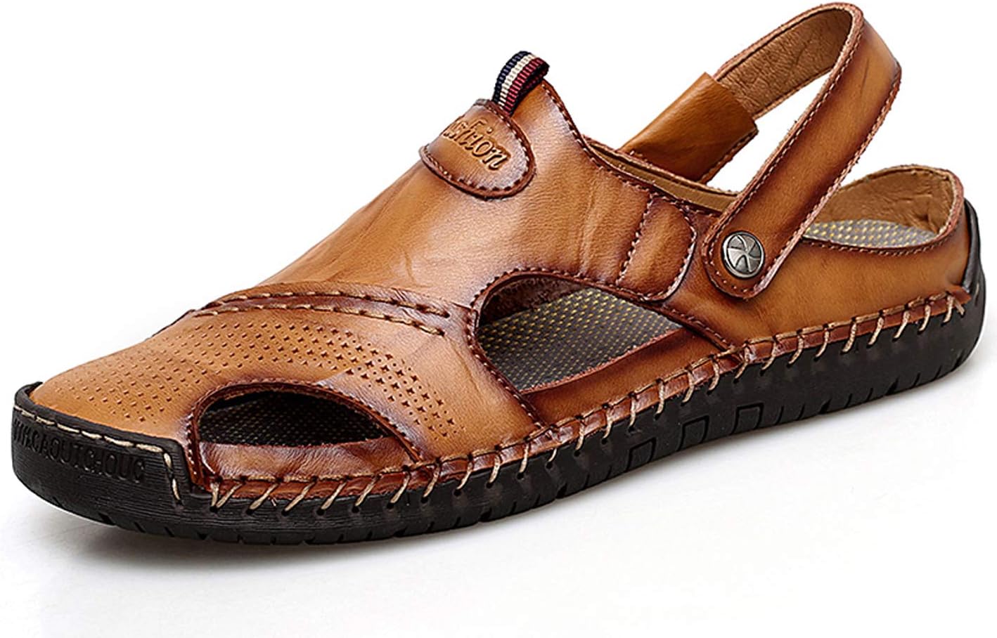

Мужские повседневные кожаные сандалии Acrossage, закрытые носки, плоская подошва, лодочные туфли, рыбацкая обувь, спортивные пляжные тапочки, коричневый