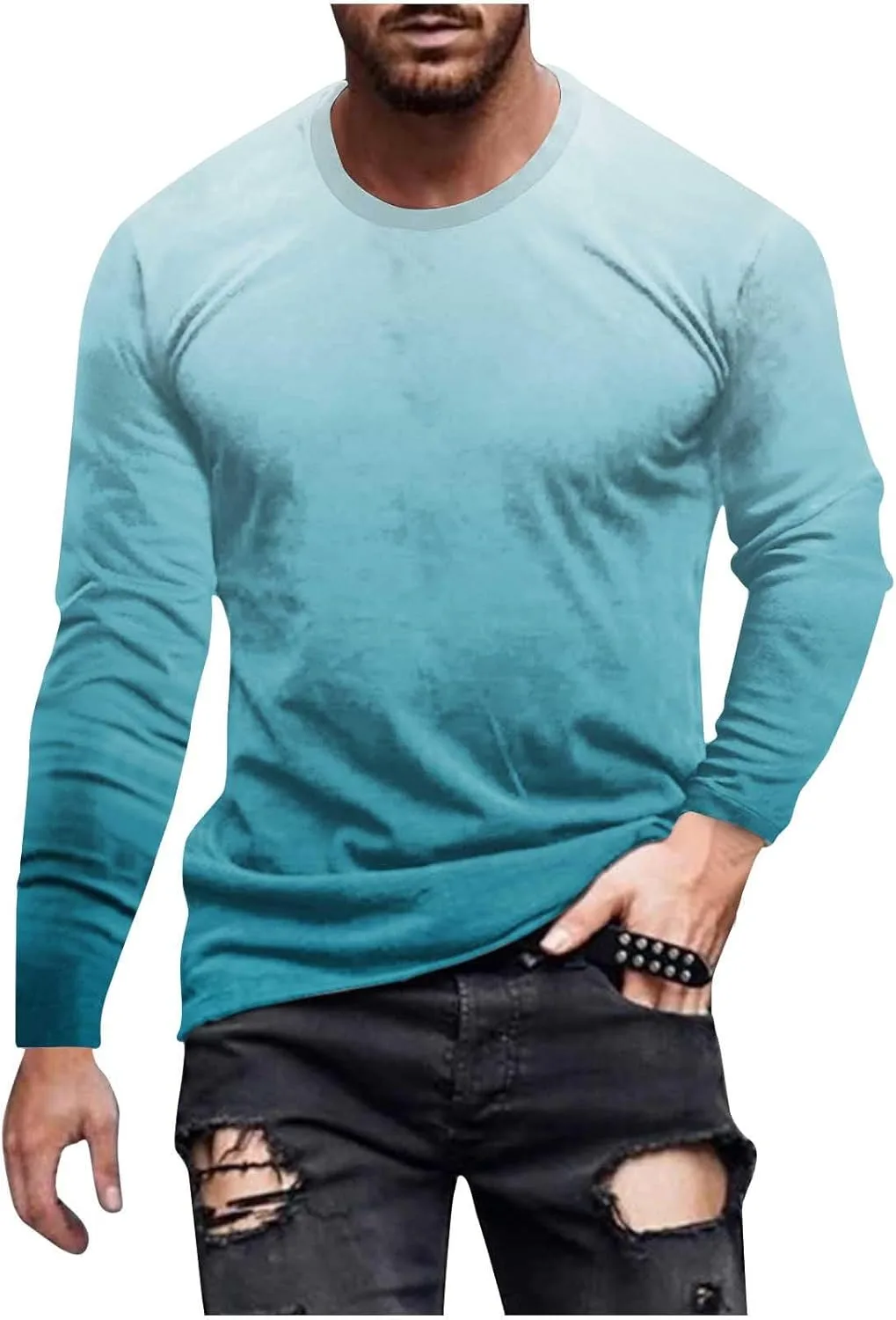 

Мужская футболка с длинным рукавом Big and Tall Ombre Color Crewneck Regular Fit