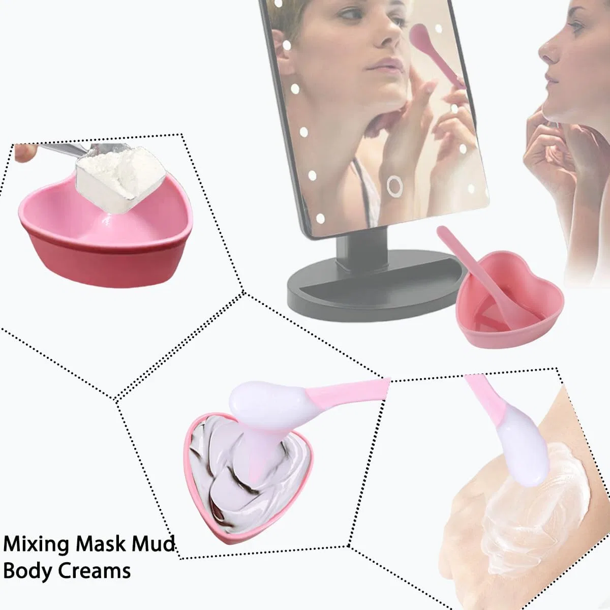 Набор для смешивания масок Heart Shape 10 шт PLINNILUY розовый — фото 4