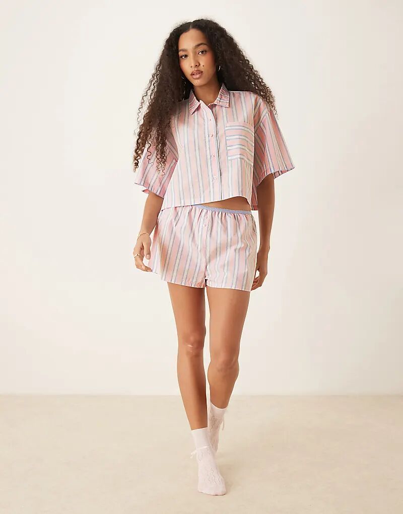 

Пижамные шорты-боксеры ASOS DESIGN Mix & Match из ткани в розово-голубую полоску