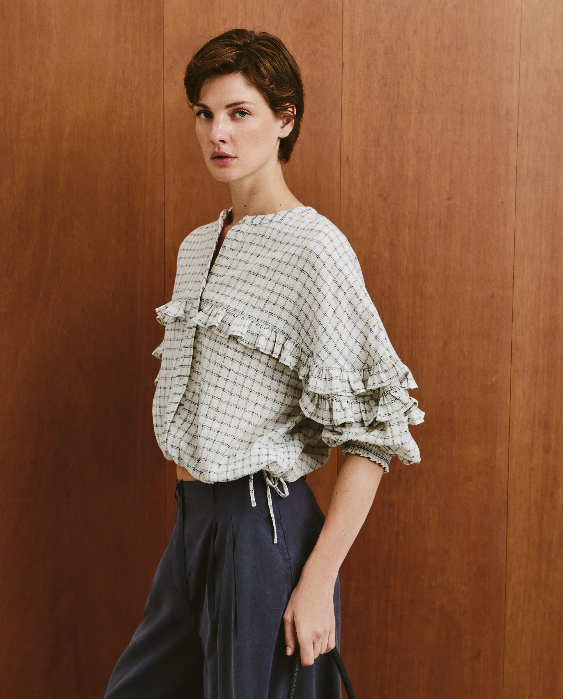 

Женская блузка с оборкой в клетку Southern Cotton, синий
