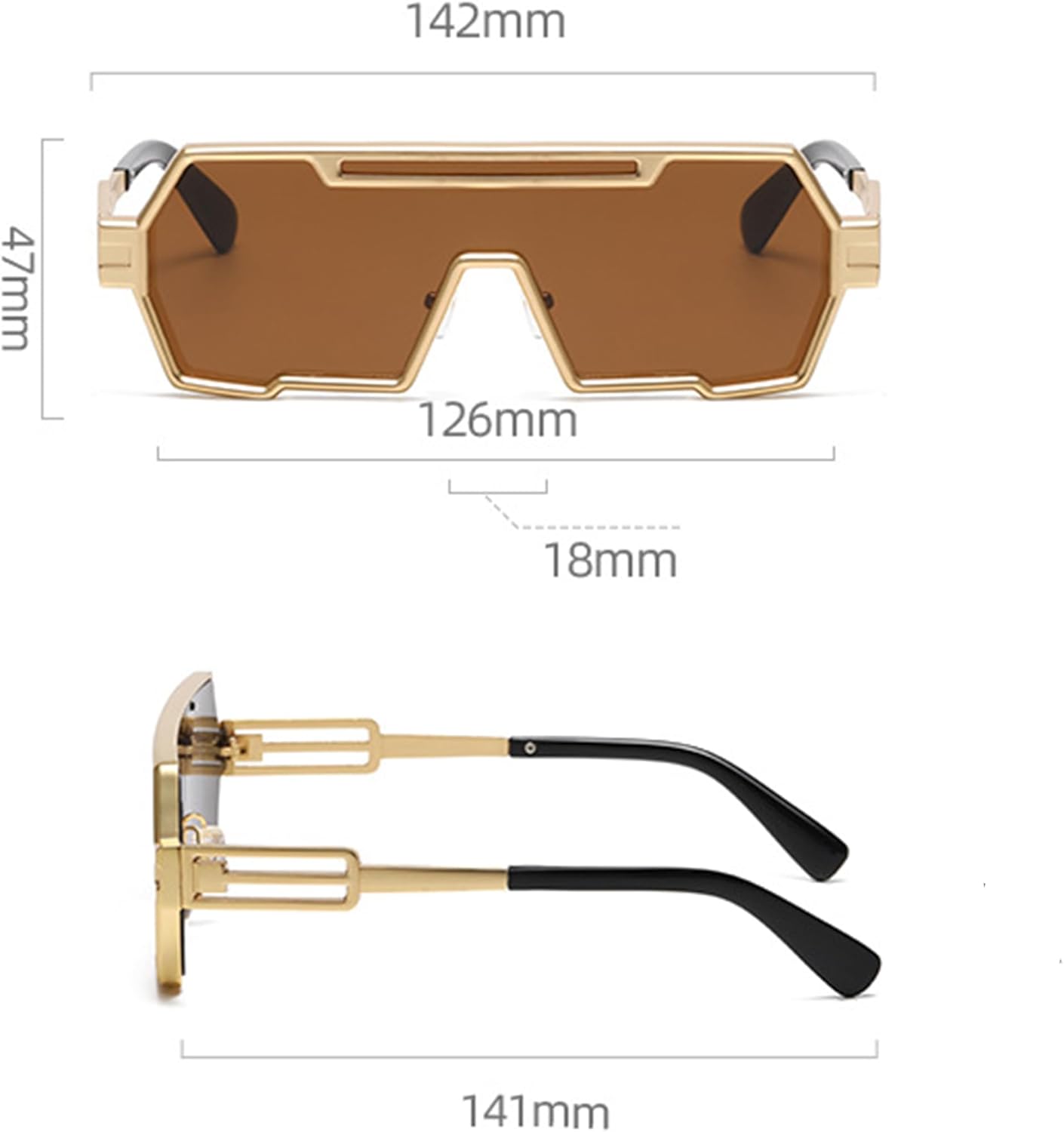 

bullabulling Модные солнцезащитные очки в стиле стимпанк с кибер-козырьком для мужчин и женщин, ретро-очки в цельной металлической оправе нестандартной формы, защита от ультрафиолета UV400, Black/Black