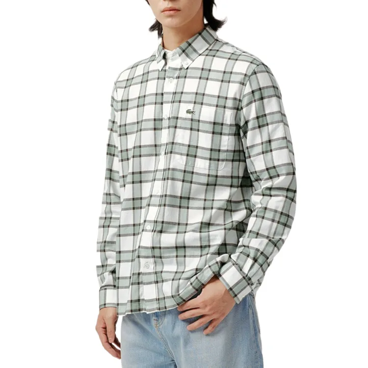 Клетчатая рубашка LACOSTE, 6CI/Green Brown/White Plaid — фото 3