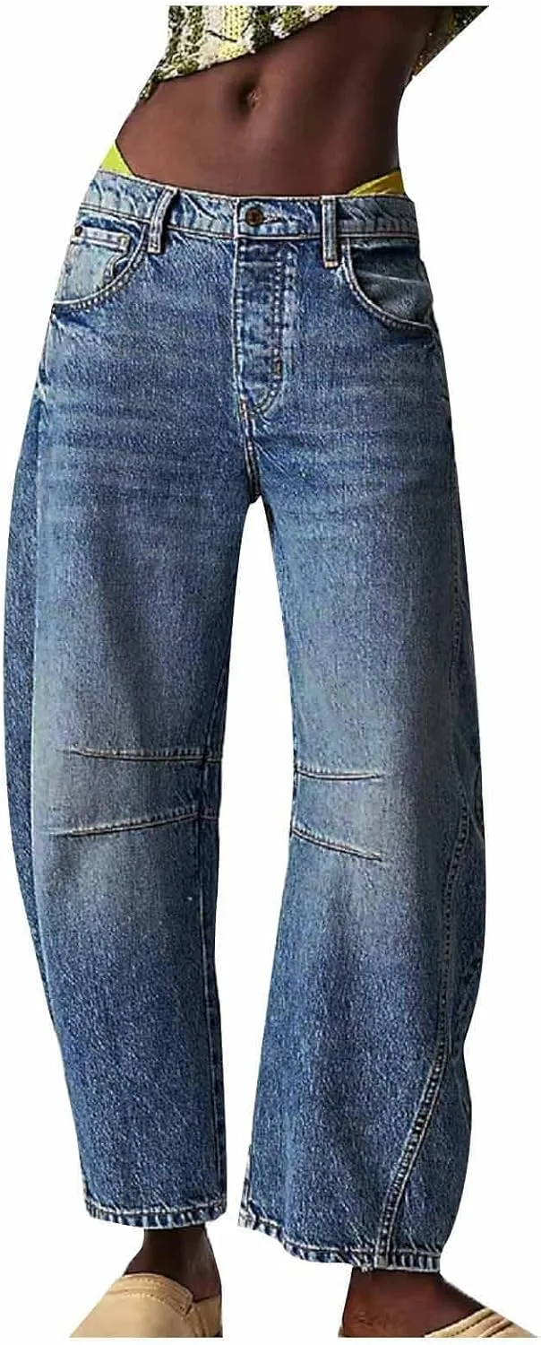 

Akklian женские джинсы wide leg high waisted stretchy baggy