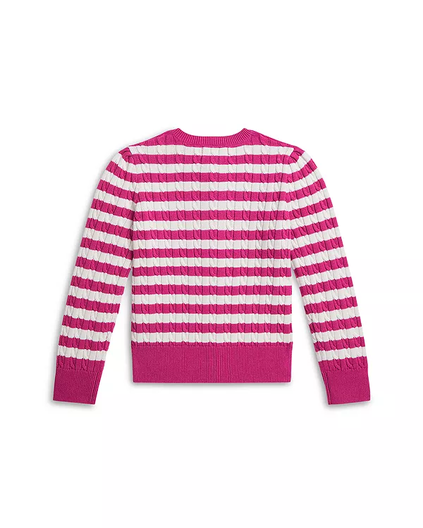 Детский полосатый мини-кардиган из хлопка с косами. Ralph Lauren, розовый — фото 2