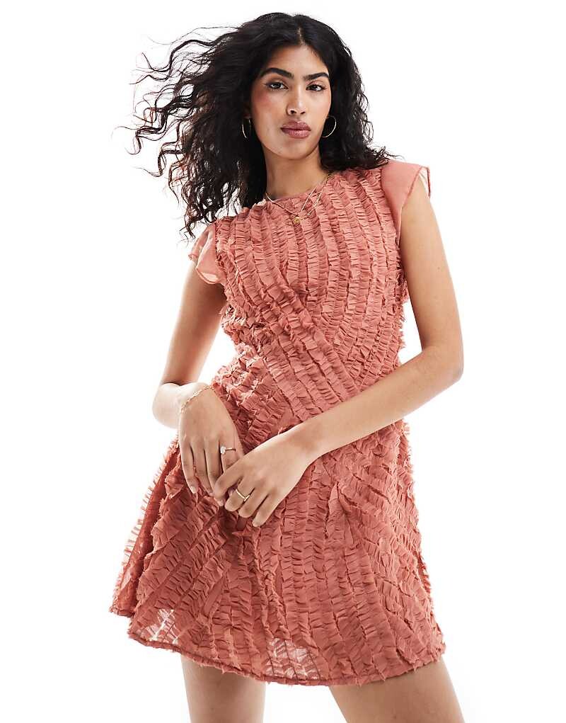 

ASOS DESIGN – Шифоновое мини-платье с рюшами пыльно-розового цвета