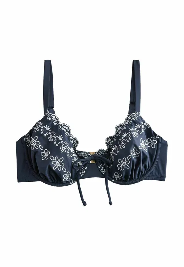 Топ для бикини Regular fit embroidered dd+ wired bikini top Next, стальной синий экрю