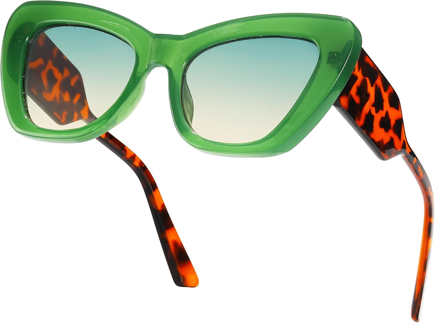 

Солнцезащитные очки Chicid «Кошачий глаз» для женщин, увеличенные солнцезащитные очки «Кошачий глаз» с защитой от УФ-излучения, A03 Green Tortoise Frame/Gradient Green