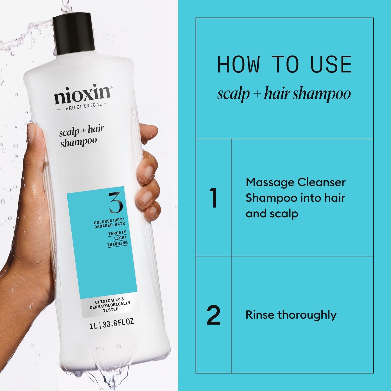 Шампунь system 3 scalp + hair - haarpflege für naturbelassenes, sichtbar dünner werdendes haar Nioxin, объем 1.000 мл — фото 3