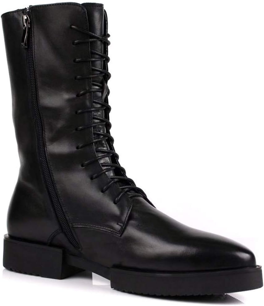 

Мужские кожаные ботинки, высокие модные ботинки для подиума, противоскользящие ботинки из бычьей кожи до щиколотки, черные-43/UK 8.5/US 9 Jlfzc