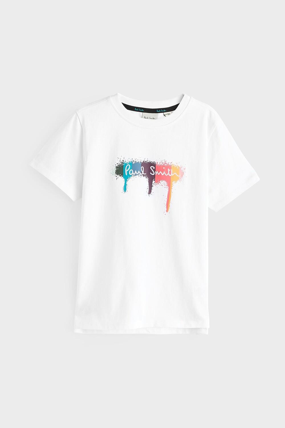 

Футболка с короткими рукавами и культовым принтом для мальчиков, 100% хлопок Paul Smith Junior, белый