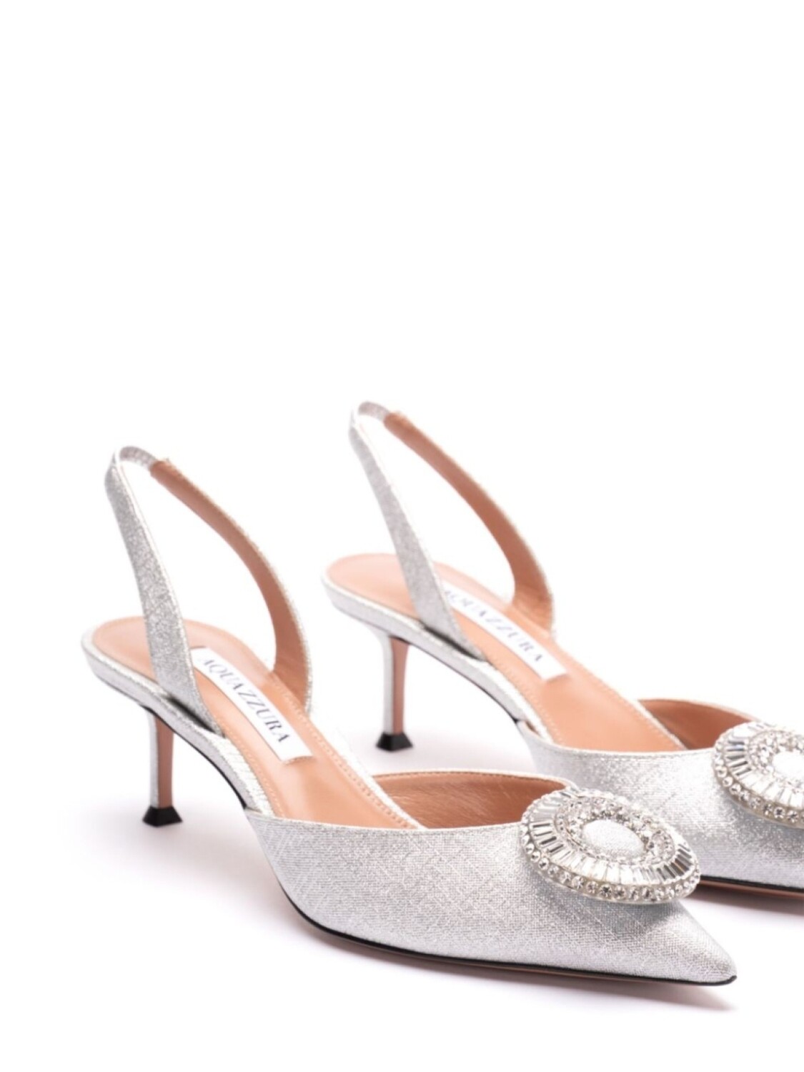 Туфли-лодочки Aquazzura Crystal Hoop 50 мм с открытой пяткой, серебряный — фото 2