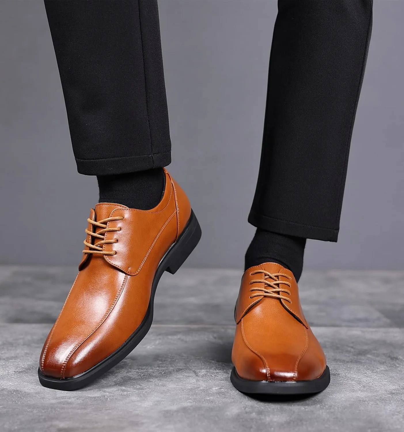 Мужские деловые туфли DADAWEN с квадратным носком, классические оксфорды на шнуровке, коричневый — фото 4