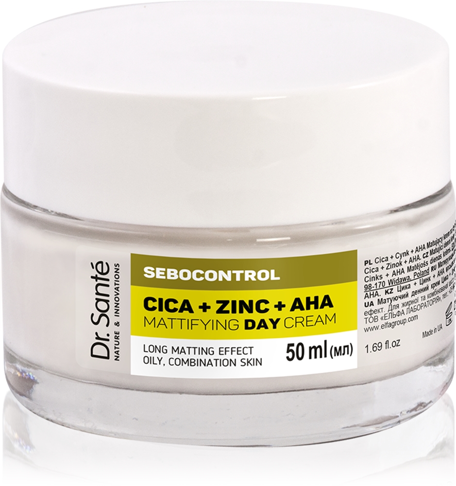 

Sebocontrol cica + цинк + aha-матирующий дневной крем для жирной кожи Dr. Santé, 50 мл