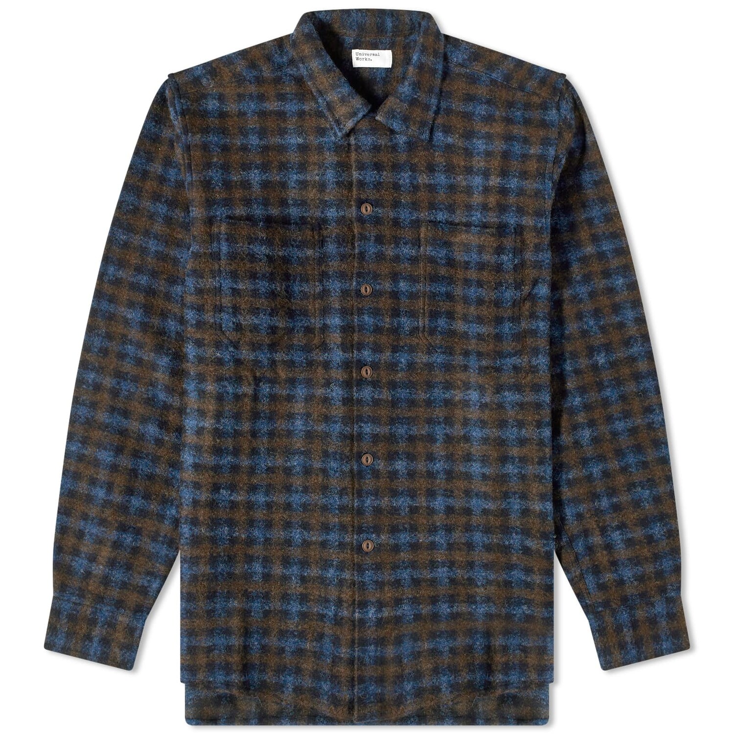 

Рубашка Universal Works Checkered Fleece Work, цвет Brown & Sky