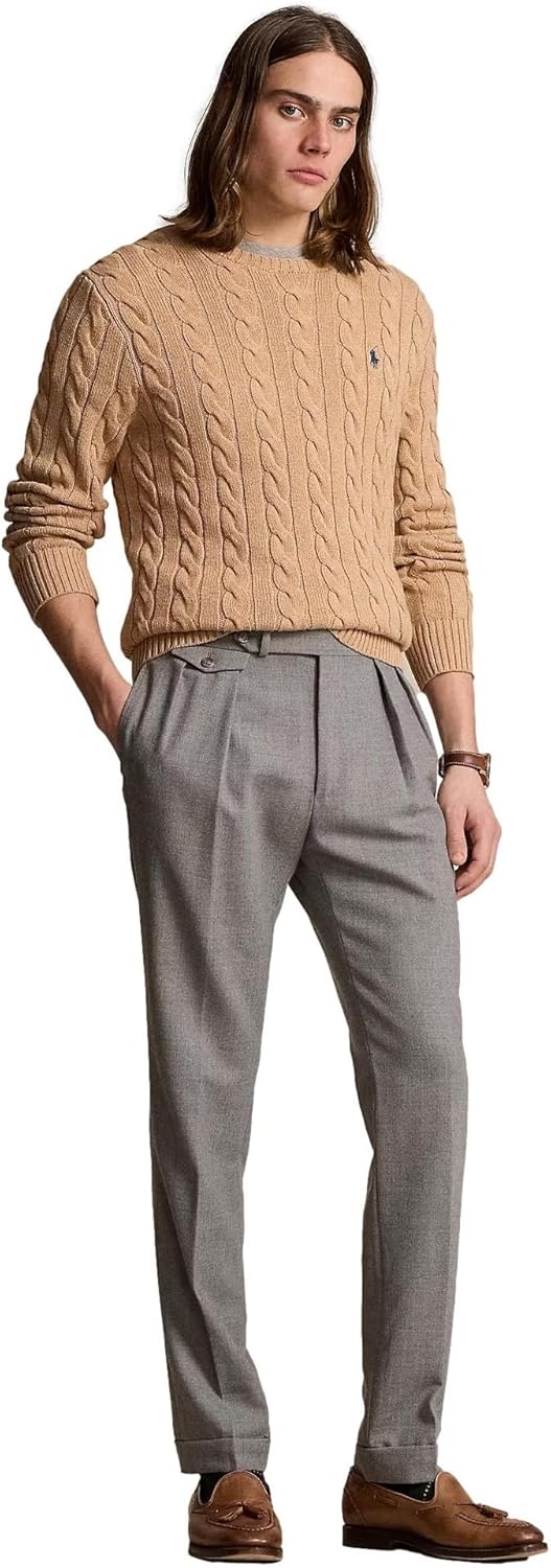 Polo Ralph Lauren мужской свитер из хлопка с косой вязкой, Ralph Lauren Camel Heather — фото 3