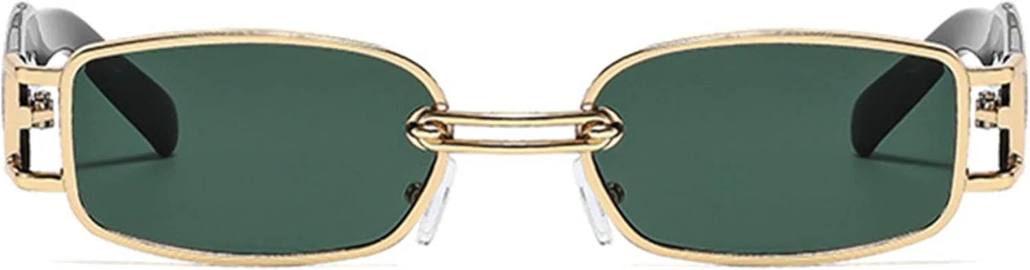 

Женские солнцезащитные очки Bullabulling, маленькие квадратные, в стиле панк, модные дизайнерские очки для женщин 90-х, узкие, для активного отдыха, Gold Green