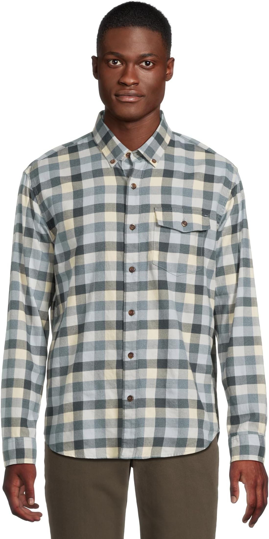 

Мужская рубашка из чесаного твила Jaspé в клетку, традиционный крой навыпуск L.L.Bean, Foggy Blue