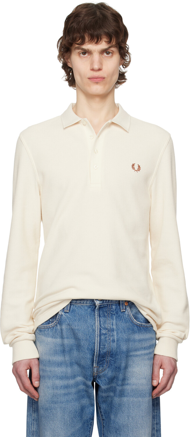 

Поло бежевого цвета с длинными рукавами и узором «соты» Fred Perry