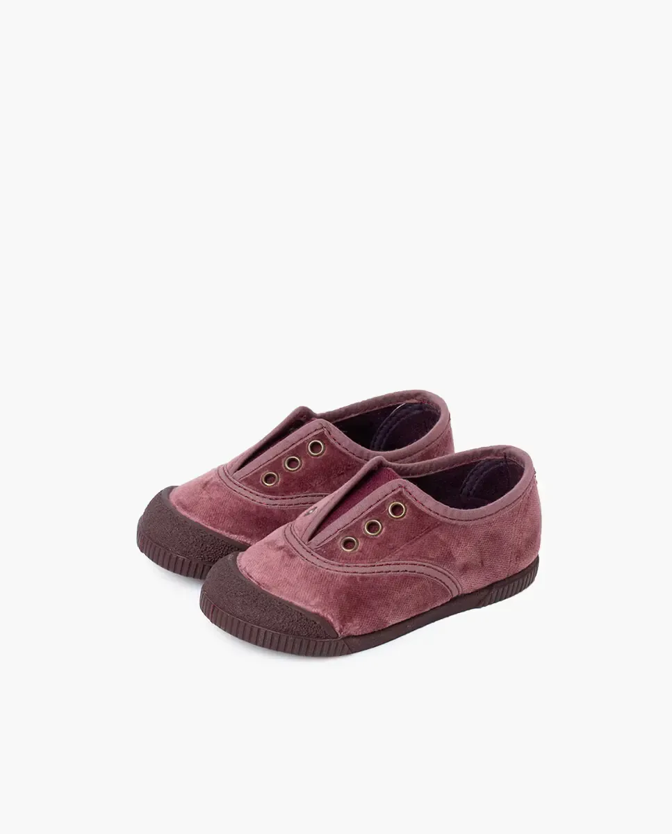 Детские спортивные туфли для девочки из бархата barefoot без шнурков Pisamonas, Rosa/Chocolate — фото 2