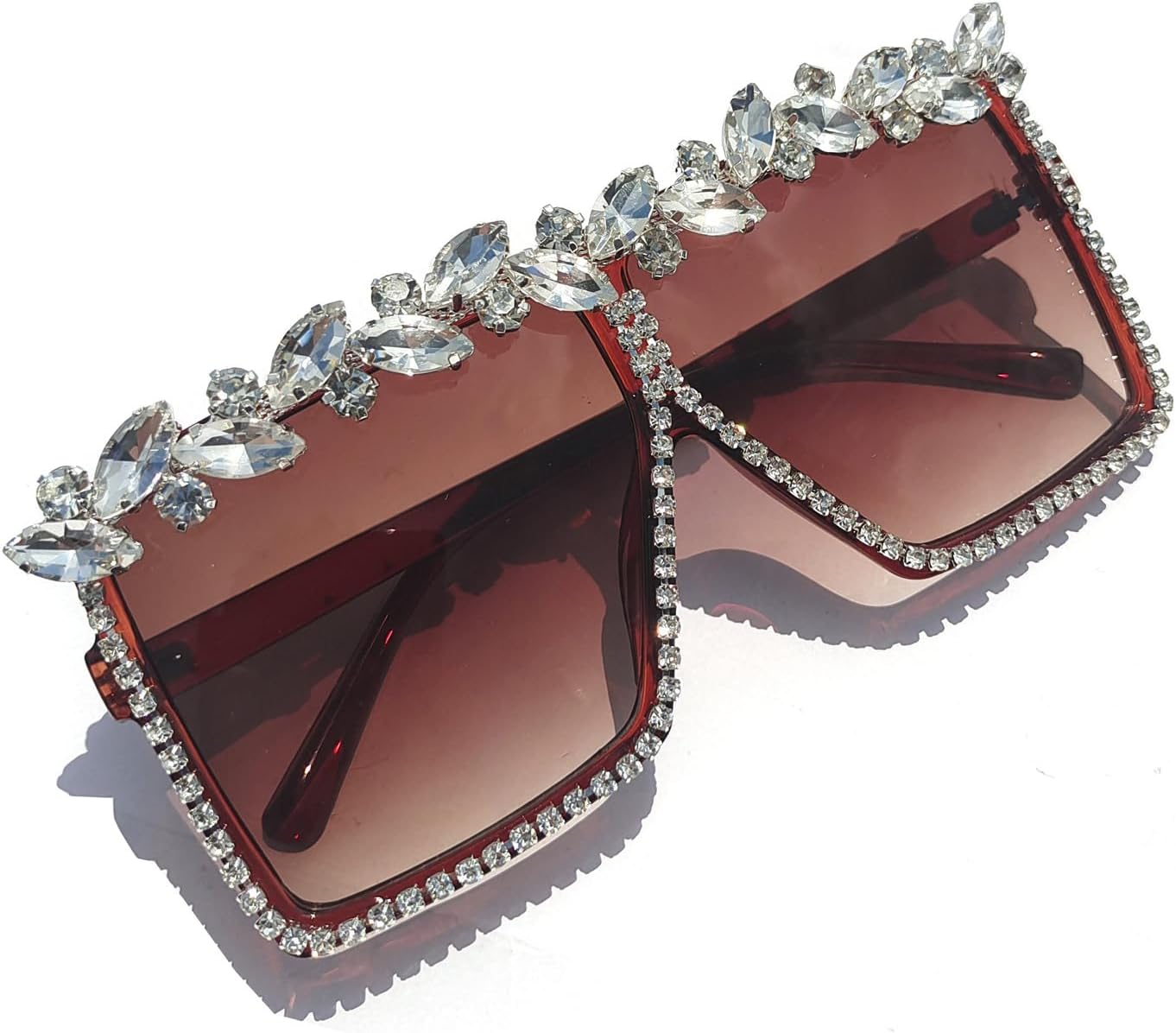 

Солнцезащитные очки Helena Y2K увеличенного квадратного размера с кристаллами и стразами, эффектные очки с плоской верхней частью, праздничные солнцезащитные очки для женщин, Tea