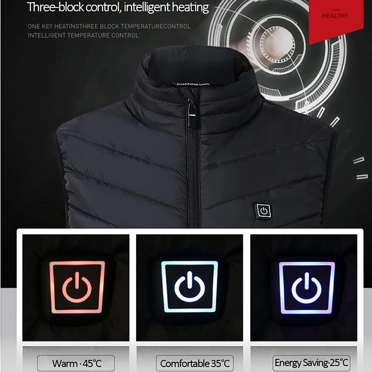 Зимний пуховик с USB-подогревом, утепленная электрическая флисовая куртка Unisex, перезаряжаемый жилет с подогревом (без аккумулятора) Generic, черный — фото 3