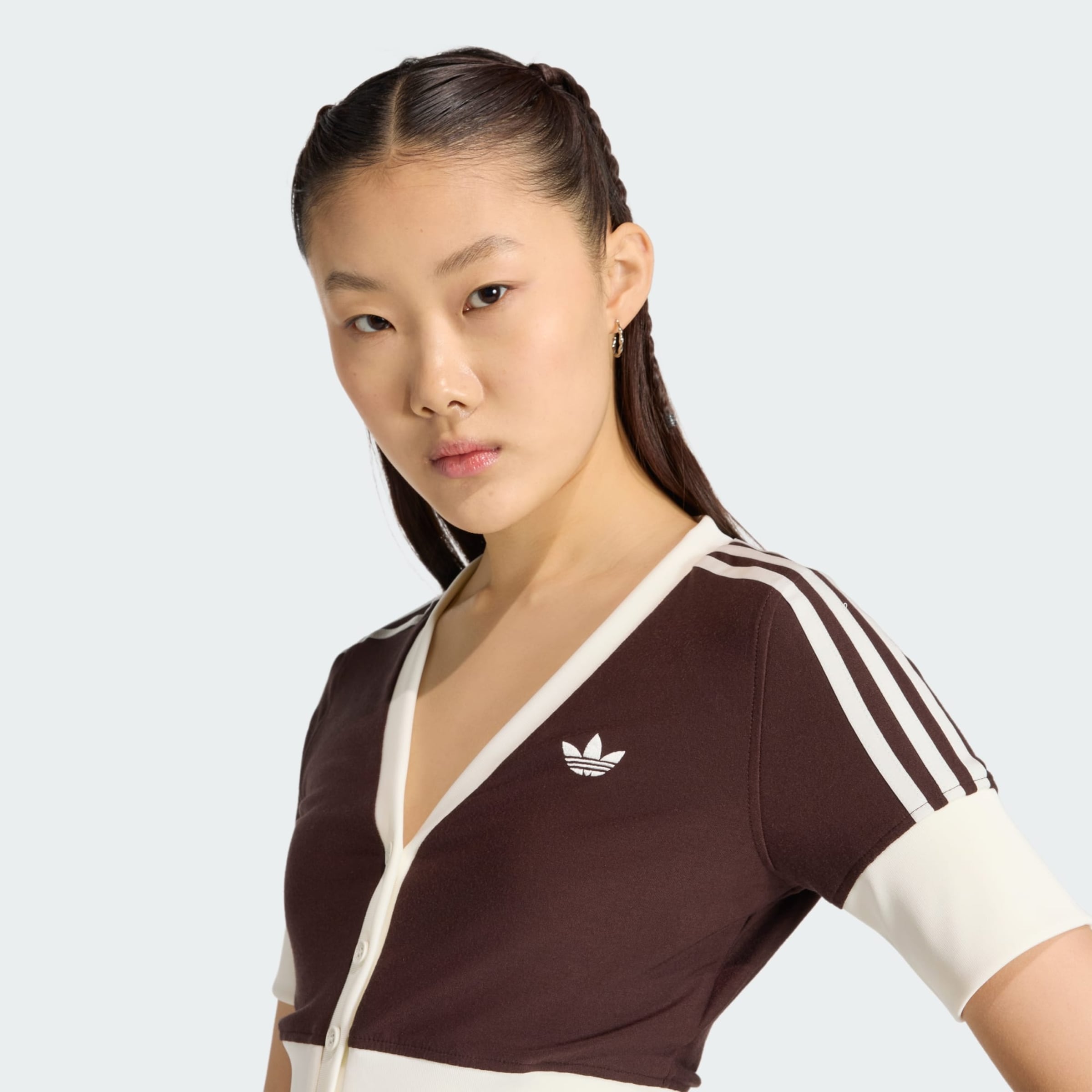 Adidas Originals Кардиган 'V-NECK SHIRT WITH' вязаный, коричневый — фото 4