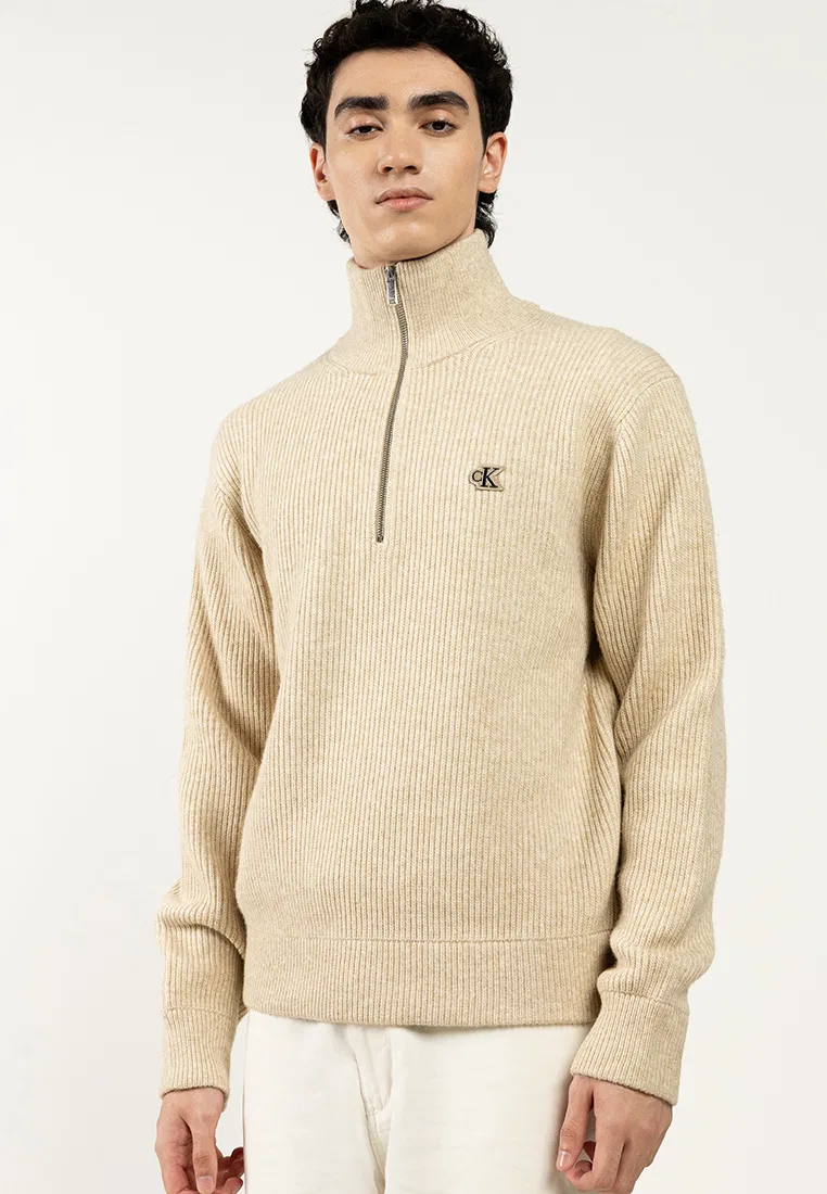 Свитер ребристый с четверть-застежкой-молнией, Calvin Klein Jeans