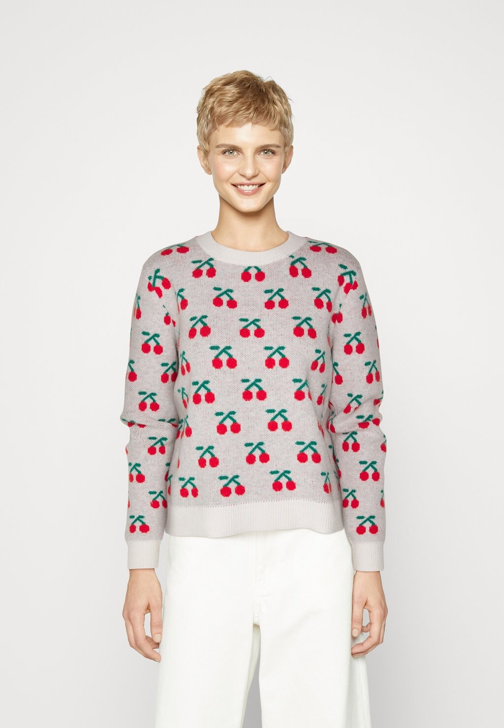 

Свитшот Pieces PCCHERRY CREW NECK, цвет cloud dancer/red