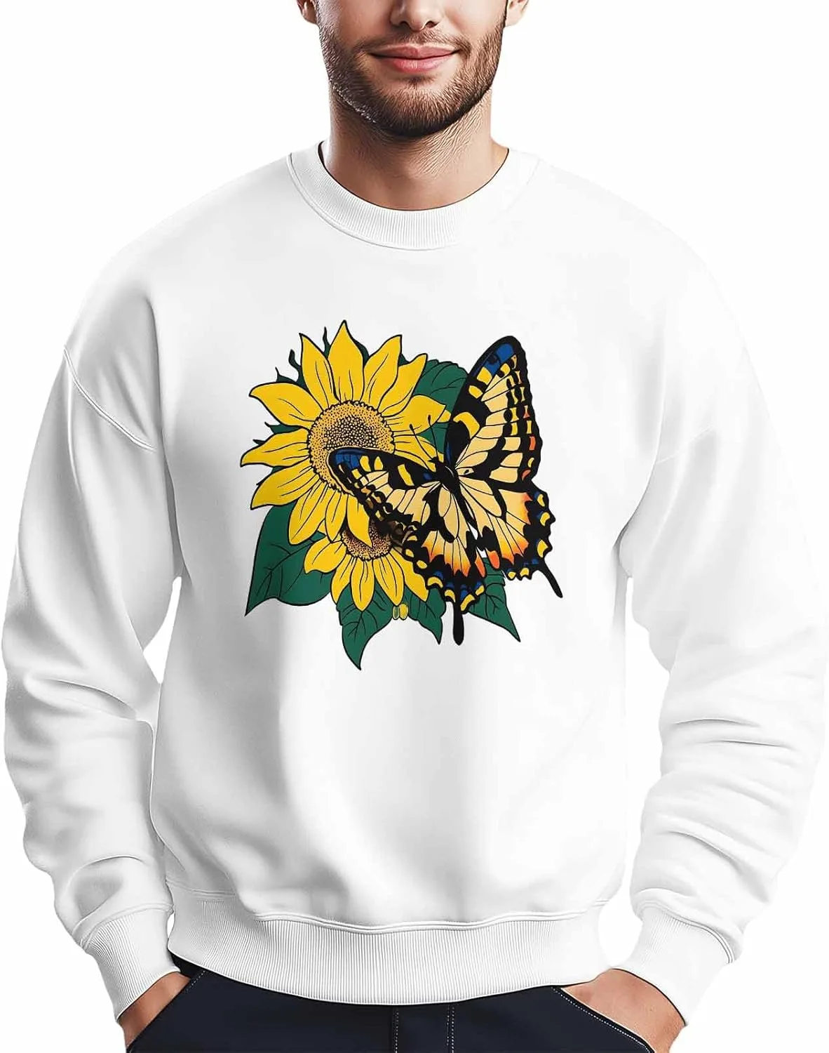 

Мужской свитшот с принтом бабочек и подсолнухов, желтый, лонгслив Winvebermior