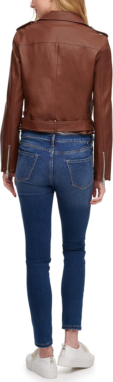 Женская куртка-косуха Levi's из искусственной кожи с поясом, темно-коричневый — фото 2