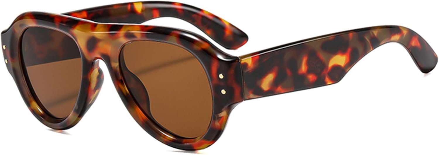 

bullabulling Ретро-солнцезащитные очки-пилот для женщин в стиле 70-х, с плоской верхней частью, винтажные модные очки овальной формы, модные черные женские очки, Leopard