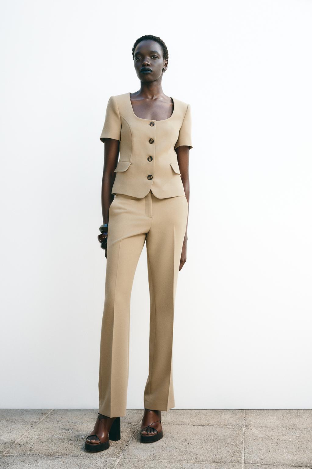 

Расклешенные брюки с высокой талией ZARA, цвет Brown/Taupe