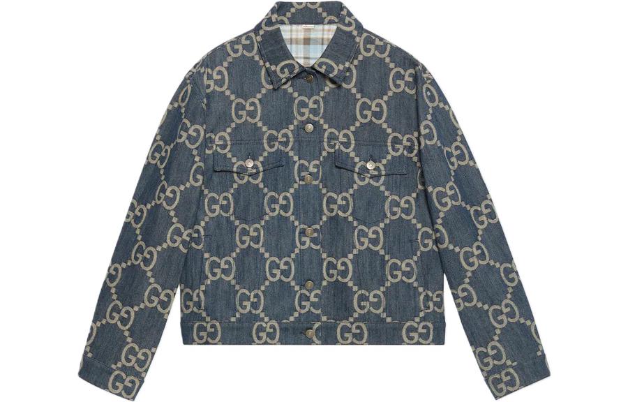 

Женская джинсовая куртка Gg синего и бежевого цвета GUCCI, Синий, Женская джинсовая куртка Gg синего и бежевого цвета GUCCI