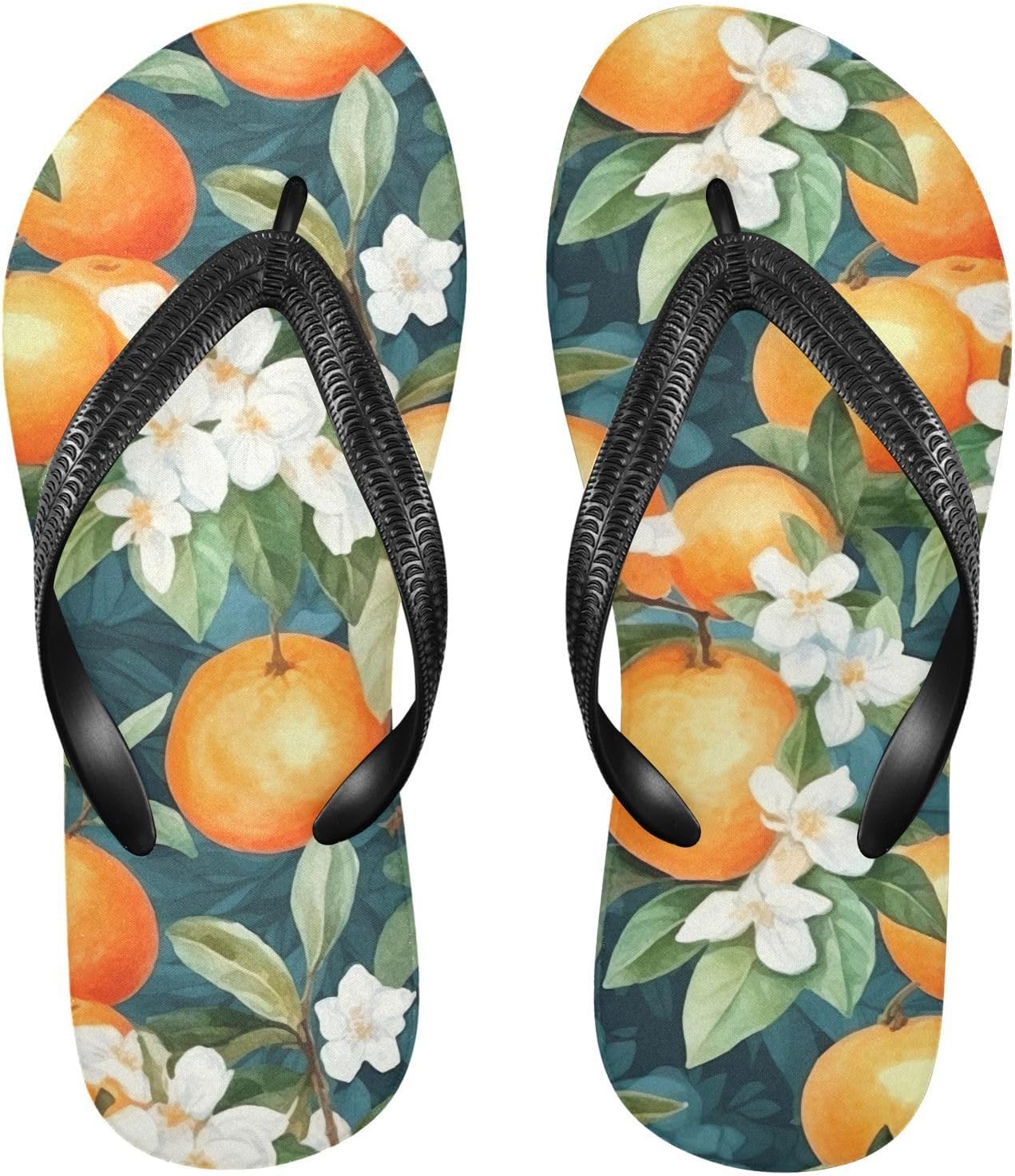 

SPRIPORT Шлепанцы с рисунком апельсинов, листьев и цветов, тонкие, удобные, повседневные, с нескользящей резиновой подошвой, для пляжа и летних прогулок, Multicoloured